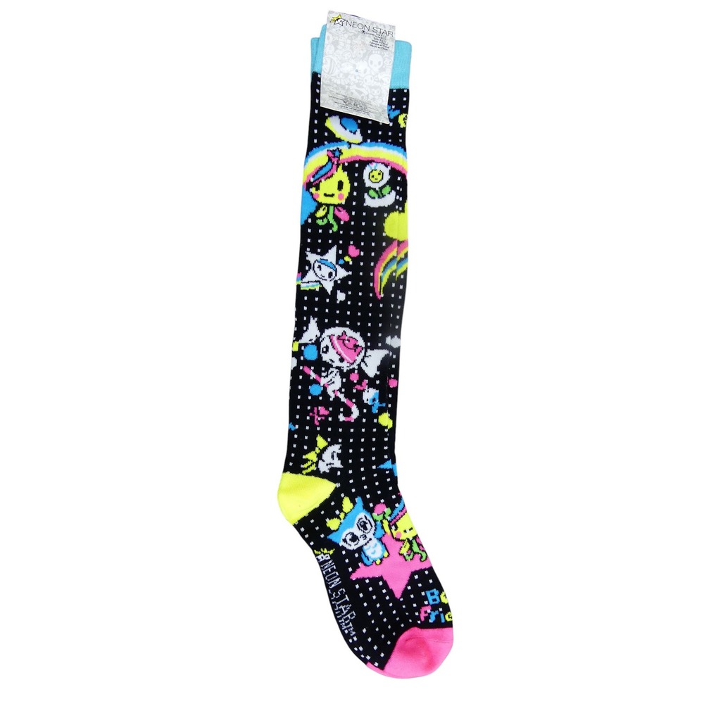 Neon Star Tokidoki Knee High Socks Womens 9-11 Black NWT Kawaii Character Print
